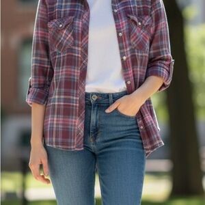 American Eagle Outfitters Plaid Button-Down Shirt - Purple and White